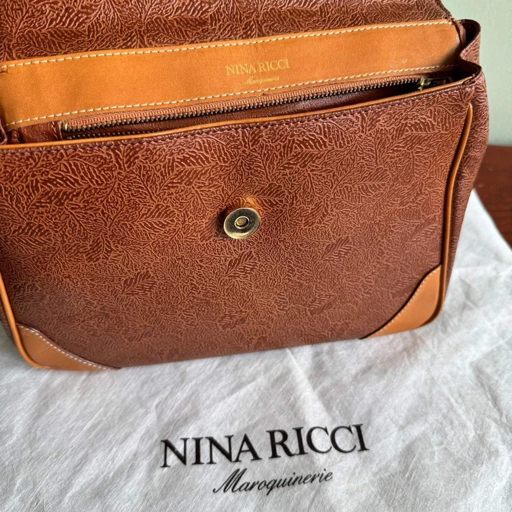 Nina Ricci Two-Tone Brown & Tan Leather Top-Handle Satchel with Shoulder Strap - Picture 6 of 12